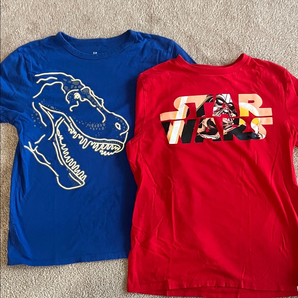 Blue Dinosaur and Red Star Wars T-Shirts